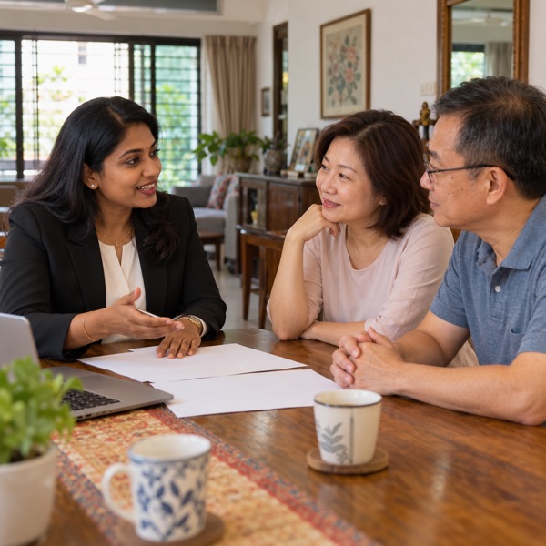An insurance agent talking through a plan with a client.