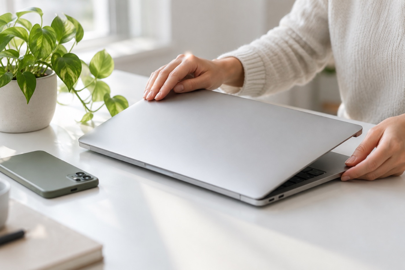 A business owner calmly reviewing her customer data and settings on a laptop, fully in control.
